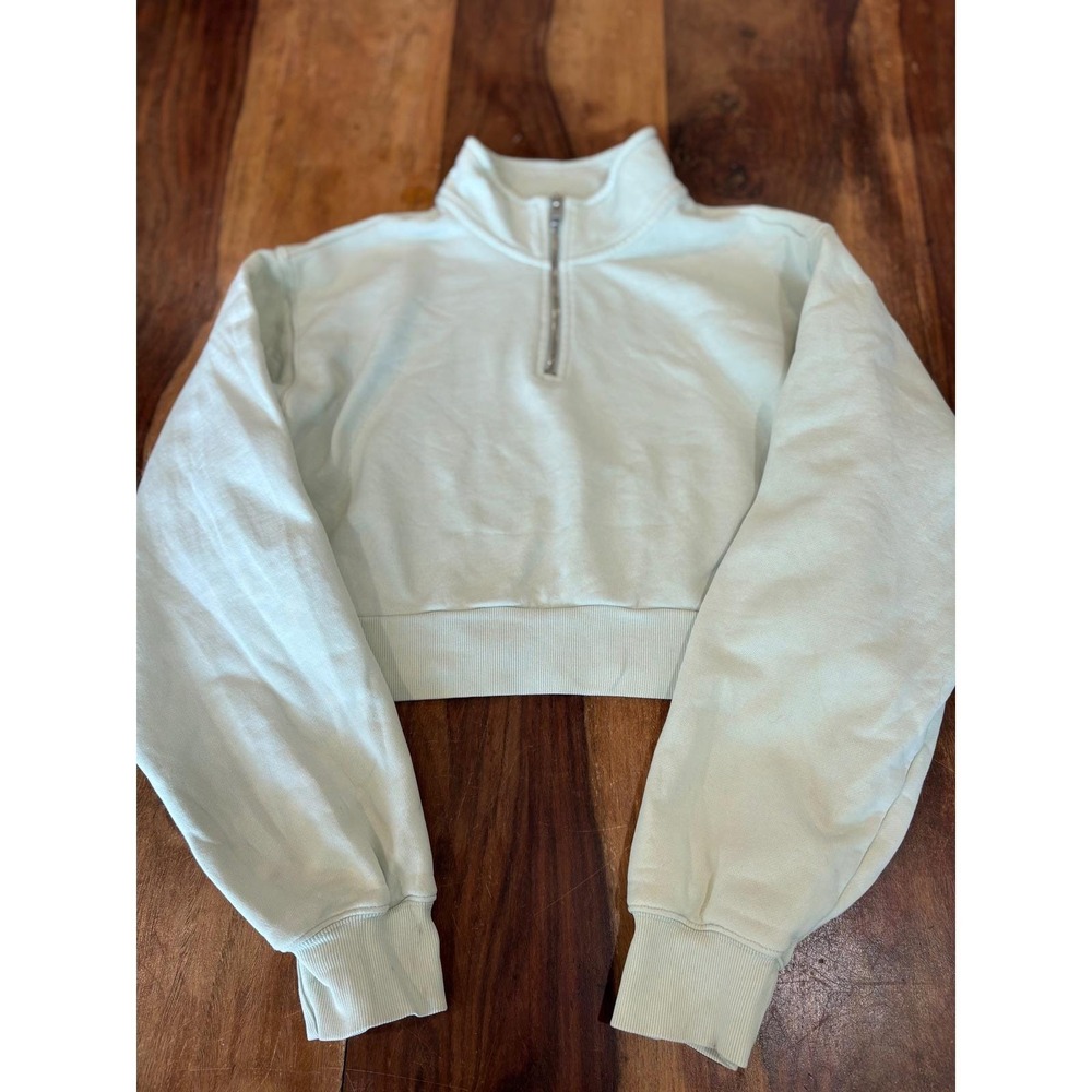 Aritzia TNA Cozy sweatshirt womens M mint green cropped quarter zip athleisure